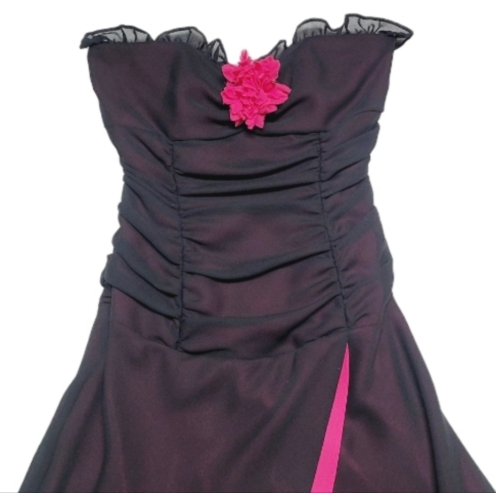 Vintage Zum Zum MCR Black Pink Chiffon Ruffle Sweetheart Neckline Hi-low Dress 6 - Picture 3 of 11